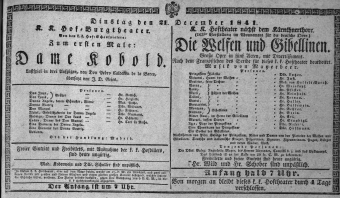 Theaterzettel (Oper und Burgtheater in Wien) 18411221 Seite: 1