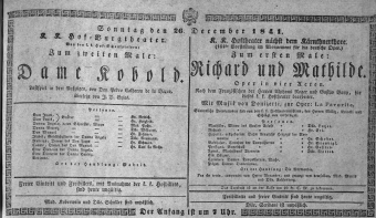 Theaterzettel (Oper und Burgtheater in Wien) 18411226 Seite: 1