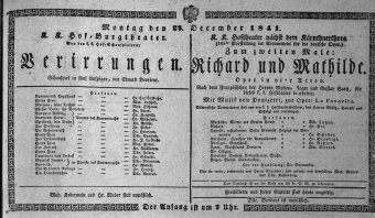 Theaterzettel (Oper und Burgtheater in Wien) 18411227 Seite: 1