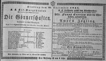 Theaterzettel (Oper und Burgtheater in Wien) 18411228 Seite: 1
