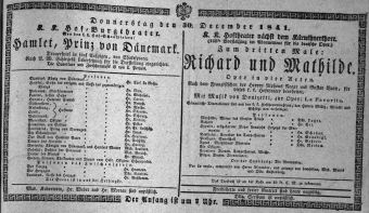 Theaterzettel (Oper und Burgtheater in Wien) 18411230 Seite: 1