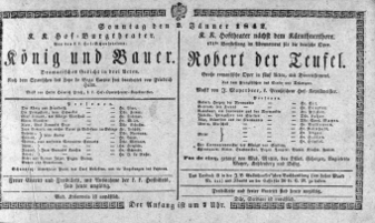 Theaterzettel (Oper und Burgtheater in Wien) 18420102 Seite: 1