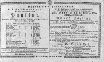 Theaterzettel (Oper und Burgtheater in Wien) 18420103 Seite: 1