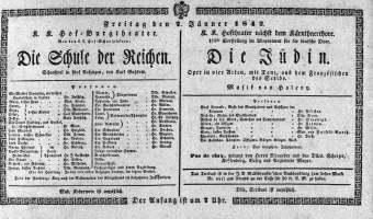 Theaterzettel (Oper und Burgtheater in Wien) 18420107 Seite: 1