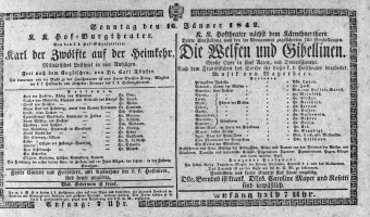 Theaterzettel (Oper und Burgtheater in Wien) 18420116 Seite: 1