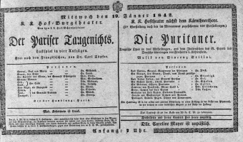 Theaterzettel (Oper und Burgtheater in Wien) 18420119 Seite: 1