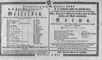 Theaterzettel (Oper und Burgtheater in Wien) 18420120 Seite: 1