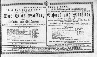 Theaterzettel (Oper und Burgtheater in Wien) 18420125 Seite: 1