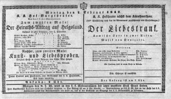 Theaterzettel (Oper und Burgtheater in Wien) 18420207 Seite: 1