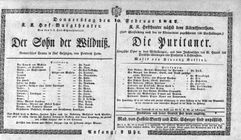 Theaterzettel (Oper und Burgtheater in Wien) 18420210 Seite: 1