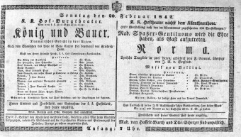 Theaterzettel (Oper und Burgtheater in Wien) 18420220 Seite: 1
