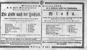 Theaterzettel (Oper und Burgtheater in Wien) 18420221 Seite: 1