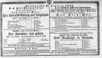 Theaterzettel (Oper und Burgtheater in Wien) 18420222 Seite: 1