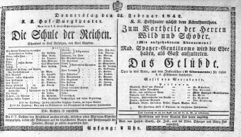 Theaterzettel (Oper und Burgtheater in Wien) 18420224 Seite: 1