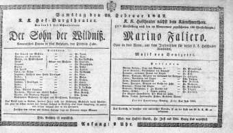 Theaterzettel (Oper und Burgtheater in Wien) 18420226 Seite: 1