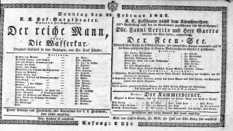 Theaterzettel (Oper und Burgtheater in Wien) 18420227 Seite: 1