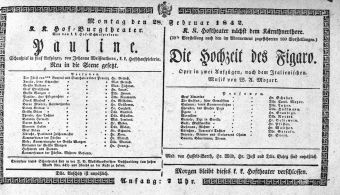 Theaterzettel (Oper und Burgtheater in Wien) 18420228 Seite: 1