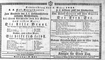 Theaterzettel (Oper und Burgtheater in Wien) 18420303 Seite: 1
