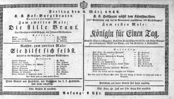 Theaterzettel (Oper und Burgtheater in Wien) 18420304 Seite: 1
