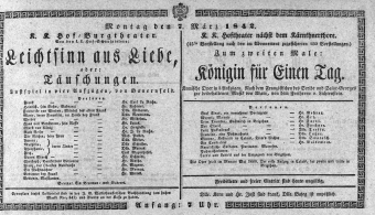 Theaterzettel (Oper und Burgtheater in Wien) 18420307 Seite: 1
