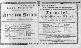 Theaterzettel (Oper und Burgtheater in Wien) 18420312 Seite: 1