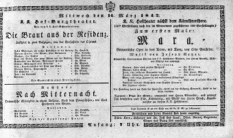 Theaterzettel (Oper und Burgtheater in Wien) 18420316 Seite: 1
