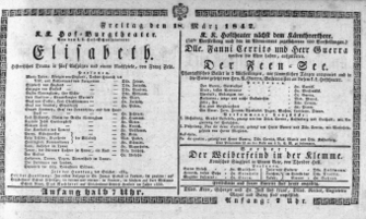 Theaterzettel (Oper und Burgtheater in Wien) 18420318 Seite: 1