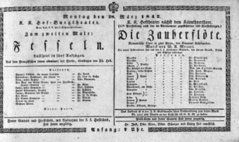 Theaterzettel (Oper und Burgtheater in Wien) 18420328 Seite: 1