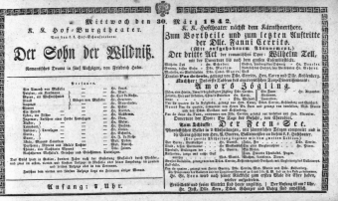 Theaterzettel (Oper und Burgtheater in Wien) 18420330 Seite: 1