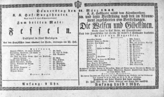 Theaterzettel (Oper und Burgtheater in Wien) 18420331 Seite: 1