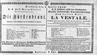 Theaterzettel (Oper und Burgtheater in Wien) 18420405 Seite: 1
