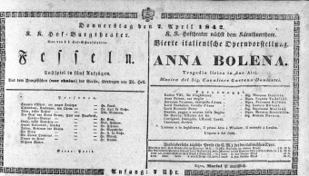 Theaterzettel (Oper und Burgtheater in Wien) 18420407 Seite: 1