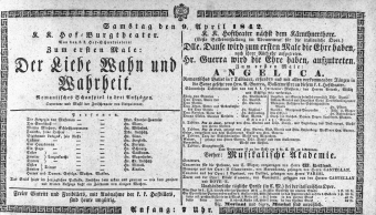 Theaterzettel (Oper und Burgtheater in Wien) 18420409 Seite: 1