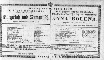 Theaterzettel (Oper und Burgtheater in Wien) 18420411 Seite: 1