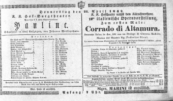Theaterzettel (Oper und Burgtheater in Wien) 18420421 Seite: 1