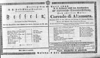 Theaterzettel (Oper und Burgtheater in Wien) 18420422 Seite: 1