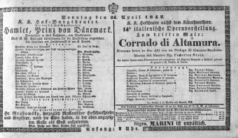 Theaterzettel (Oper und Burgtheater in Wien) 18420424 Seite: 1