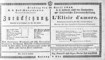 Theaterzettel (Oper und Burgtheater in Wien) 18420426 Seite: 1