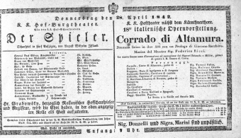 Theaterzettel (Oper und Burgtheater in Wien) 18420428 Seite: 1