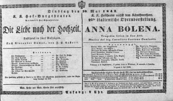 Theaterzettel (Oper und Burgtheater in Wien) 18420510 Seite: 1