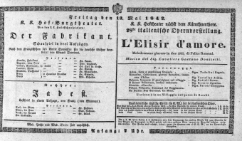 Theaterzettel (Oper und Burgtheater in Wien) 18420513 Seite: 1