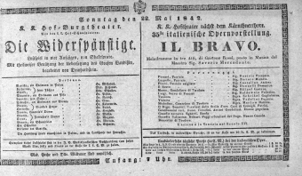 Theaterzettel (Oper und Burgtheater in Wien) 18420522 Seite: 1