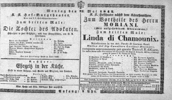 Theaterzettel (Oper und Burgtheater in Wien) 18420523 Seite: 1
