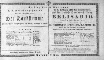 Theaterzettel (Oper und Burgtheater in Wien) 18420527 Seite: 1