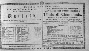 Theaterzettel (Oper und Burgtheater in Wien) 18420605 Seite: 1