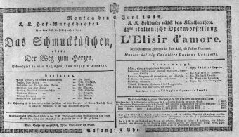 Theaterzettel (Oper und Burgtheater in Wien) 18420606 Seite: 1