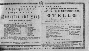 Theaterzettel (Oper und Burgtheater in Wien) 18420609 Seite: 1