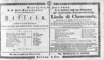 Theaterzettel (Oper und Burgtheater in Wien) 18420613 Seite: 1