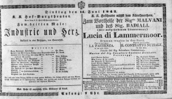 Theaterzettel (Oper und Burgtheater in Wien) 18420614 Seite: 1