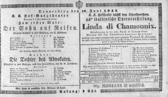 Theaterzettel (Oper und Burgtheater in Wien) 18420616 Seite: 1